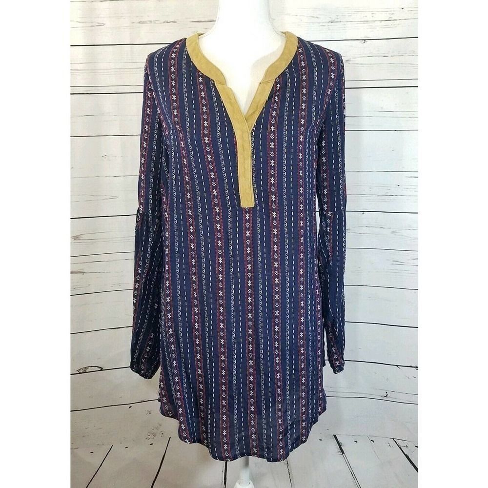 Umgee Tribal Print Boho Tunic Dress Faux Suede